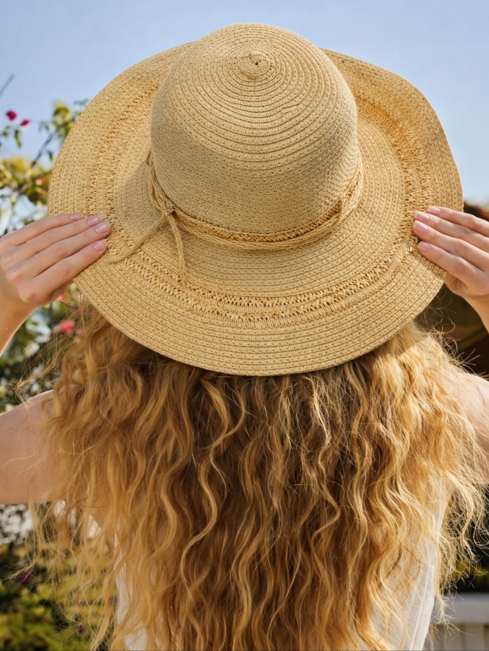 VINTAGE Floppy Hat Wide Brim Straw Raffia Tan Beach Sun Jacobson Retro
